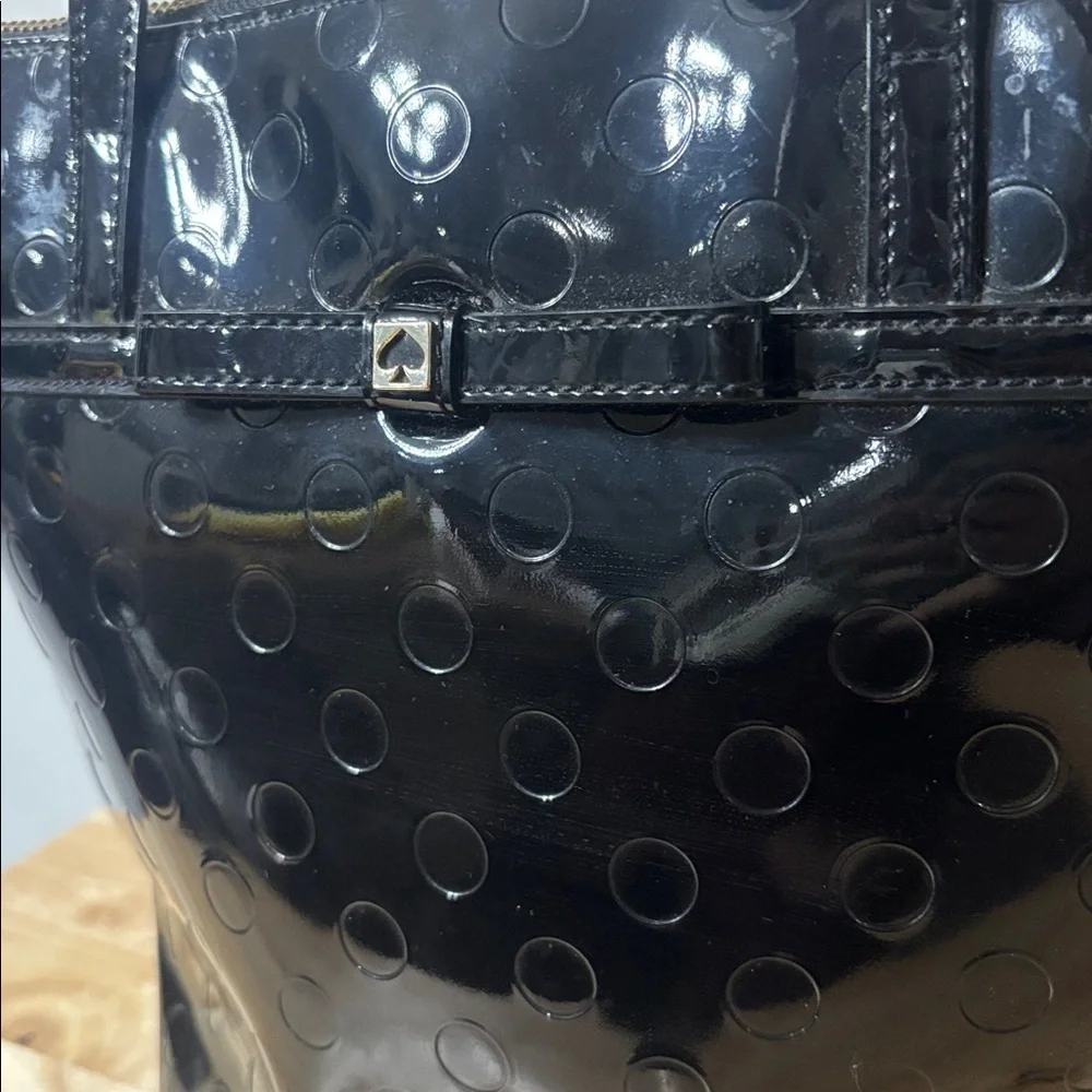 Kate Spade Jeralyn Camellia Tote Black Patent Leather Polkadot Two Handle Y2K
